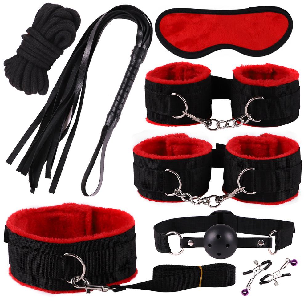 11PCS/SET Sex Toys For Couples Exotic Accessories Nylon Silicone Sex Bondage Set Lingerie Handcuffs Whip Rope Anal Vibrator